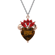 Kraliyet Kalp Kolye - Dumanlı kuvars ve garnet 14 ayar rose altın kolye (40 cm gümüş rolo zincir) #ojcfid
