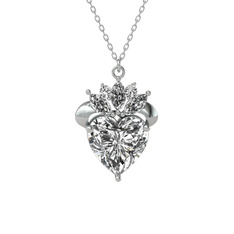 Beyaz zirkon ve swarovski 18 ayar beyaz altın kolye (40 cm beyaz altın rolo zincir)