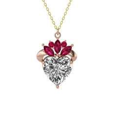 Kraliyet Kalp Kolye - Swarovski ve rodolit garnet 18 ayar rose altın kolye (40 cm gümüş rolo zincir) #otp7gk