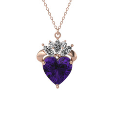 Kraliyet Kalp Kolye - Ametist ve swarovski 14 ayar rose altın kolye (40 cm rose altın rolo zincir) #p81ivq