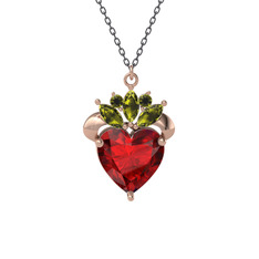 Kraliyet Kalp Kolye - Garnet ve peridot 18 ayar rose altın kolye (40 cm gümüş rolo zincir) #pb0mfx