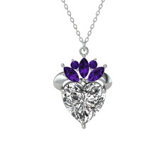 Swarovski ve ametist 925 ayar gümüş kolye (40 cm beyaz altın rolo zincir)