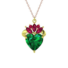 Kraliyet Kalp Kolye - Yeşil kuvars ve rodolit garnet 18 ayar altın kolye (40 cm rose altın rolo zincir) #q2vota