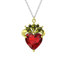 Garnet ve peridot 18 ayar altın kolye (40 cm beyaz altın rolo zincir)