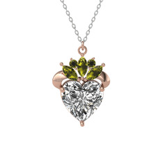 Kraliyet Kalp Kolye - Beyaz zirkon ve peridot 14 ayar rose altın kolye (40 cm beyaz altın rolo zincir) #qrzlql
