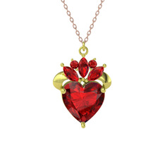 Kraliyet Kalp Kolye - Garnet 18 ayar altın kolye (40 cm rose altın rolo zincir) #qw6hzr