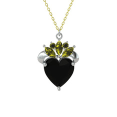 Siyah zirkon ve peridot 925 ayar gümüş kolye (40 cm gümüş rolo zincir)