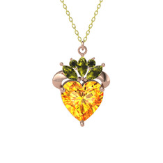 Kraliyet Kalp Kolye - Sitrin ve peridot 8 ayar rose altın kolye (40 cm altın rolo zincir) #ribbp6