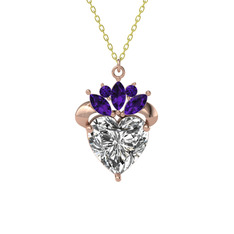 Kraliyet Kalp Kolye - Swarovski ve ametist 925 ayar rose altın kaplama gümüş kolye (40 cm altın rolo zincir) #rob46v