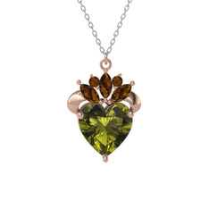Kraliyet Kalp Kolye - Peridot ve dumanlı kuvars 18 ayar rose altın kolye (40 cm beyaz altın rolo zincir) #s7chxw