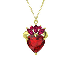 Kraliyet Kalp Kolye - Garnet ve rodolit garnet 8 ayar altın kolye (40 cm altın rolo zincir) #s8i62t