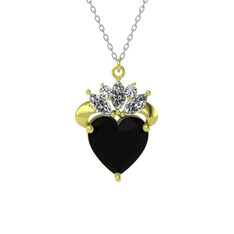 Kraliyet Kalp Kolye - Siyah zirkon ve swarovski 925 ayar altın kaplama gümüş kolye (40 cm beyaz altın rolo zincir) #s96ai