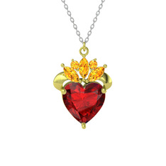 Garnet ve sitrin 14 ayar altın kolye (40 cm beyaz altın rolo zincir)