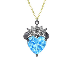 Kraliyet Kalp Kolye - Akuamarin ve swarovski 925 ayar siyah rodyum kaplama gümüş kolye (40 cm gümüş rolo zincir) #sebzz2
