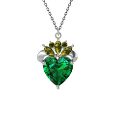 Kraliyet Kalp Kolye - Yeşil kuvars ve peridot 8 ayar beyaz altın kolye (40 cm gümüş rolo zincir) #seee4q