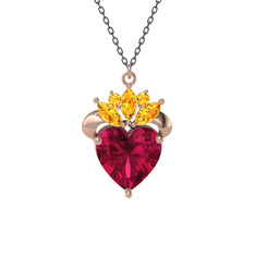 Rodolit garnet ve sitrin 925 ayar rose altın kaplama gümüş kolye (40 cm gümüş rolo zincir)