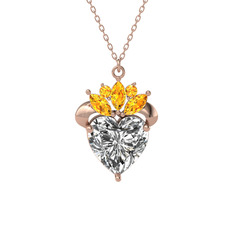 Swarovski ve sitrin 925 ayar rose altın kaplama gümüş kolye (40 cm rose altın rolo zincir)
