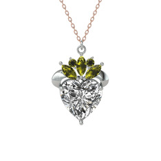 Swarovski ve peridot 14 ayar beyaz altın kolye (40 cm rose altın rolo zincir)