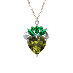 Kraliyet Kalp Kolye - Peridot ve yeşil kuvars 925 ayar gümüş kolye (40 cm rose altın rolo zincir) #thw8gw