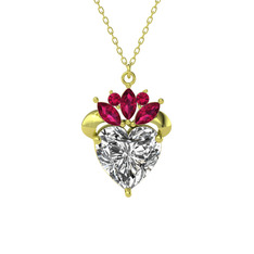 Kraliyet Kalp Kolye - Beyaz zirkon ve rodolit garnet 18 ayar altın kolye (40 cm altın rolo zincir) #tk6wyj