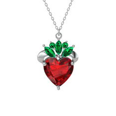 Garnet ve yeşil kuvars 925 ayar gümüş kolye (40 cm gümüş rolo zincir)