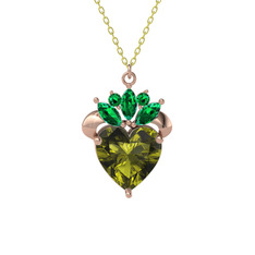 Kraliyet Kalp Kolye - Peridot ve yeşil kuvars 14 ayar rose altın kolye (40 cm gümüş rolo zincir) #u51ezt