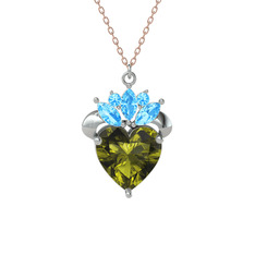 Kraliyet Kalp Kolye - Peridot ve akuamarin 925 ayar gümüş kolye (40 cm rose altın rolo zincir) #ua4u7t