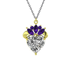 Kraliyet Kalp Kolye - Swarovski ve ametist 18 ayar altın kolye (40 cm gümüş rolo zincir) #uhrnwq