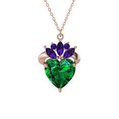 Kraliyet Kalp Kolye - Yeşil kuvars ve ametist 18 ayar rose altın kolye (40 cm gümüş rolo zincir) #ujiux6