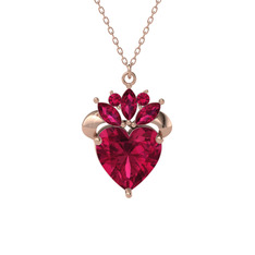 Kraliyet Kalp Kolye - Rodolit garnet 8 ayar rose altın kolye (40 cm rose altın rolo zincir) #v67d6f