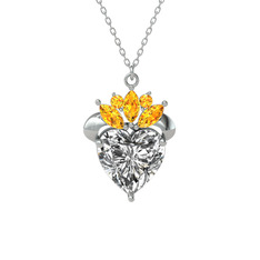 Kraliyet Kalp Kolye - Swarovski ve sitrin 18 ayar beyaz altın kolye (40 cm gümüş rolo zincir) #v8qi99