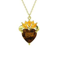 Kraliyet Kalp Kolye - Dumanlı kuvars ve sitrin 18 ayar altın kolye (40 cm altın rolo zincir) #vla0u3