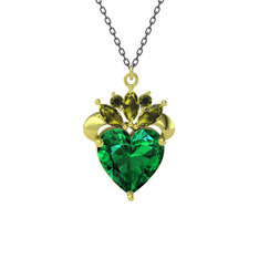 Kraliyet Kalp Kolye - Yeşil kuvars ve peridot 14 ayar altın kolye (40 cm gümüş rolo zincir) #vxcs4l