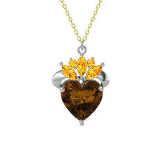 Kraliyet Kalp Kolye - Dumanlı kuvars ve sitrin 14 ayar beyaz altın kolye (40 cm altın rolo zincir) #wapx4l