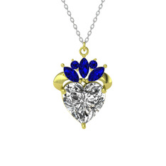 Swarovski ve lab safir 925 ayar altın kaplama gümüş kolye (40 cm beyaz altın rolo zincir)