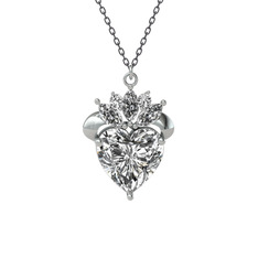 Beyaz zirkon ve swarovski 8 ayar beyaz altın kolye (40 cm gümüş rolo zincir)