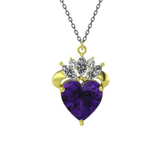Kraliyet Kalp Kolye - Ametist ve swarovski 925 ayar altın kaplama gümüş kolye (40 cm gümüş rolo zincir) #ye04fe