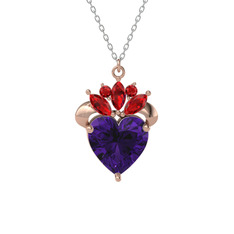 Ametist ve garnet 18 ayar rose altın kolye (40 cm beyaz altın rolo zincir)