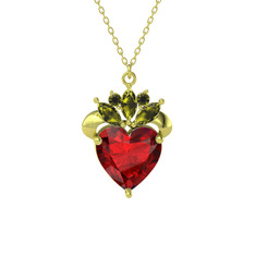Kraliyet Kalp Kolye - Garnet ve peridot 8 ayar altın kolye (40 cm altın rolo zincir) #z8lb5j