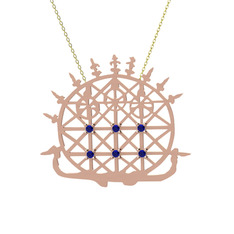Güneş Kursu Kolye - Lab safir 18 ayar rose altın kolye (40 cm altın rolo zincir) #10ska54