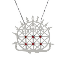 Garnet 14 ayar beyaz altın kolye (40 cm gümüş rolo zincir)