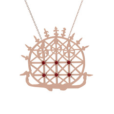 Güneş Kursu Kolye - Garnet 14 ayar rose altın kolye (40 cm rose altın rolo zincir) #126moe9