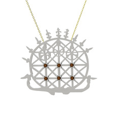 Güneş Kursu Kolye - Dumanlı kuvars 18 ayar beyaz altın kolye (40 cm altın rolo zincir) #12u2r88