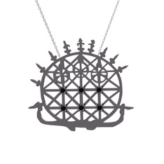 Güneş Kursu Kolye - Siyah zirkon 925 ayar siyah rodyum kaplama gümüş kolye (40 cm beyaz altın rolo zincir) #133dkfq