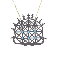 Güneş Kursu Kolye - Akuamarin 925 ayar siyah rodyum kaplama gümüş kolye (40 cm altın rolo zincir) #14vs5xa