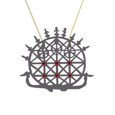 Garnet 925 ayar siyah rodyum kaplama gümüş kolye (40 cm altın rolo zincir)