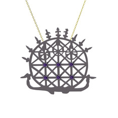 Güneş Kursu Kolye - Ametist 925 ayar siyah rodyum kaplama gümüş kolye (40 cm altın rolo zincir) #15zyuhp