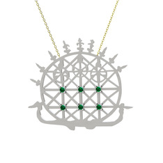 Güneş Kursu Kolye - Yeşil kuvars 18 ayar beyaz altın kolye (40 cm altın rolo zincir) #196vqpb