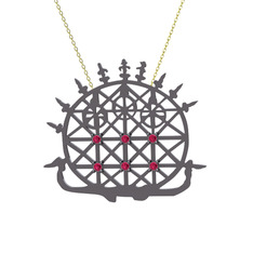 Güneş Kursu Kolye - Rodolit garnet 925 ayar siyah rodyum kaplama gümüş kolye (40 cm gümüş rolo zincir) #19qxci4