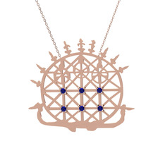 Güneş Kursu Kolye - Lab safir 8 ayar rose altın kolye (40 cm gümüş rolo zincir) #1a68pyt